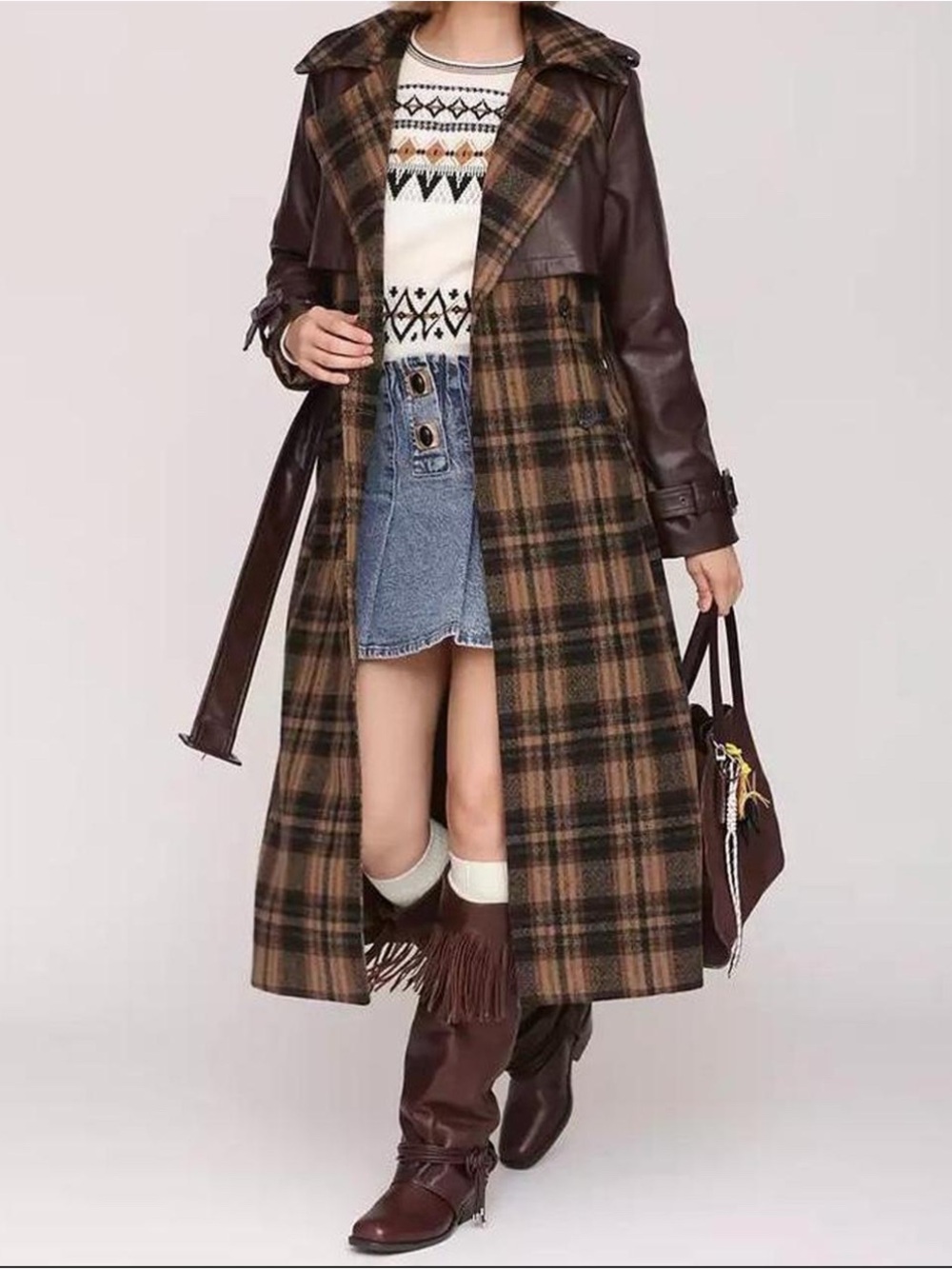 Avec Les Filles Women's Brown and Burgundy Coat